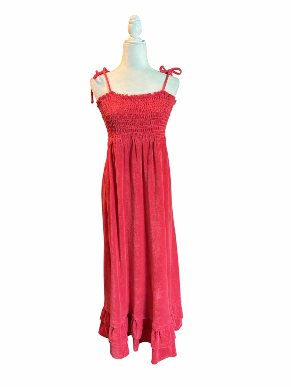 Juicy couture Women's Red Smocked Maxi Nightdress with Tie Straps terry cloth